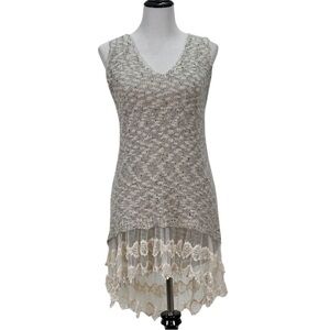 Ryu Knit Lace Hem Tunic Dress M/L Boho Sleeveless Sweater layered lace Boho